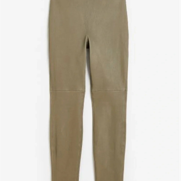 H&M Khaki Green Sage 100% Genuine Leather Leggings Pants Sz US 6 Eu 38 RRP $329 - Picture 2 of 13